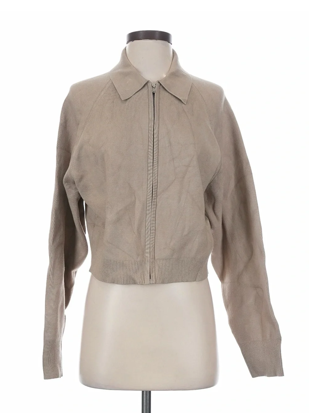 COS Taupe Zip-Front Sweater